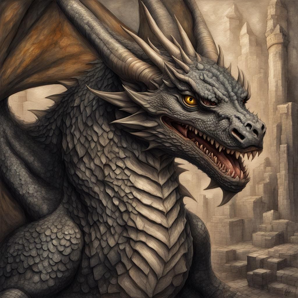 Monumental Drake Dragon in Gouache Style