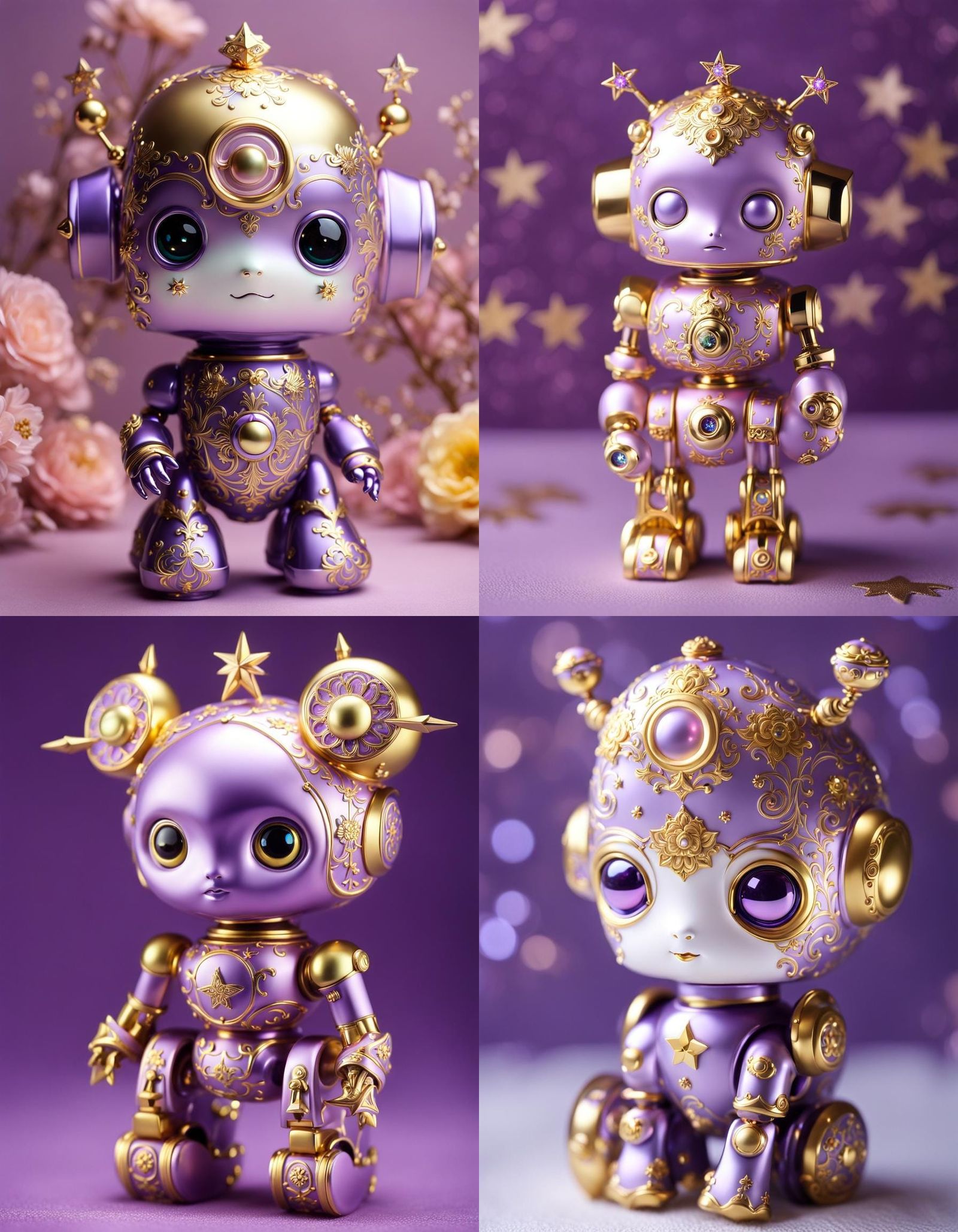 Pastel Porcelain Robot Sculpture in Art Nouveau Style