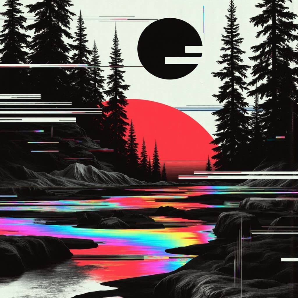 Surreal Black and White Dolphin with Red Accents in Shimmeri...