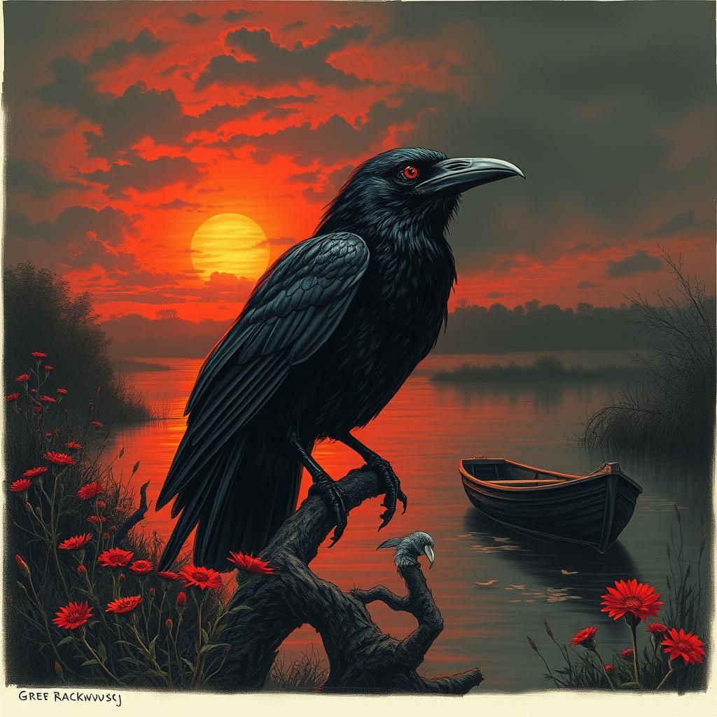 Raven at Sunset: Color Print Art