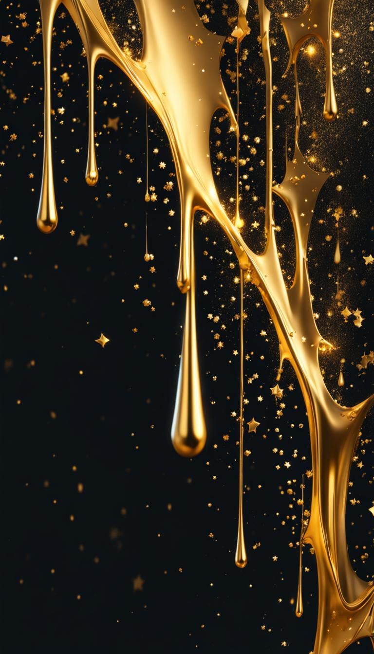 Gold Ink Cascade into Sparkling Stars
