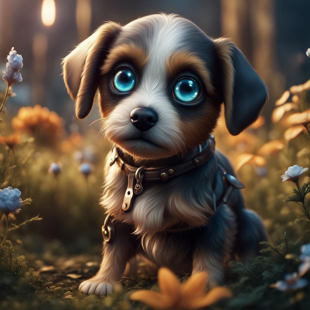 Cute Puppy with Sad Eyes: Detailed Matte Painting