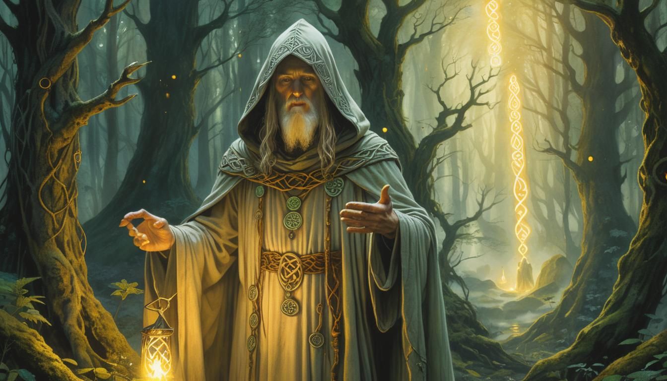 Celtic Druid Ritual in Mystical Forest