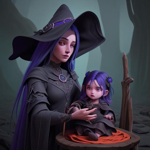 Mother and Baby Witch: Detailed Fantasy Art
