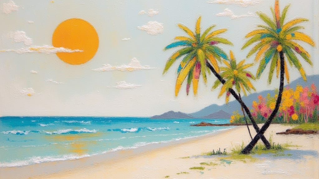 Abstract Tropical Island Shore With Palm Trees