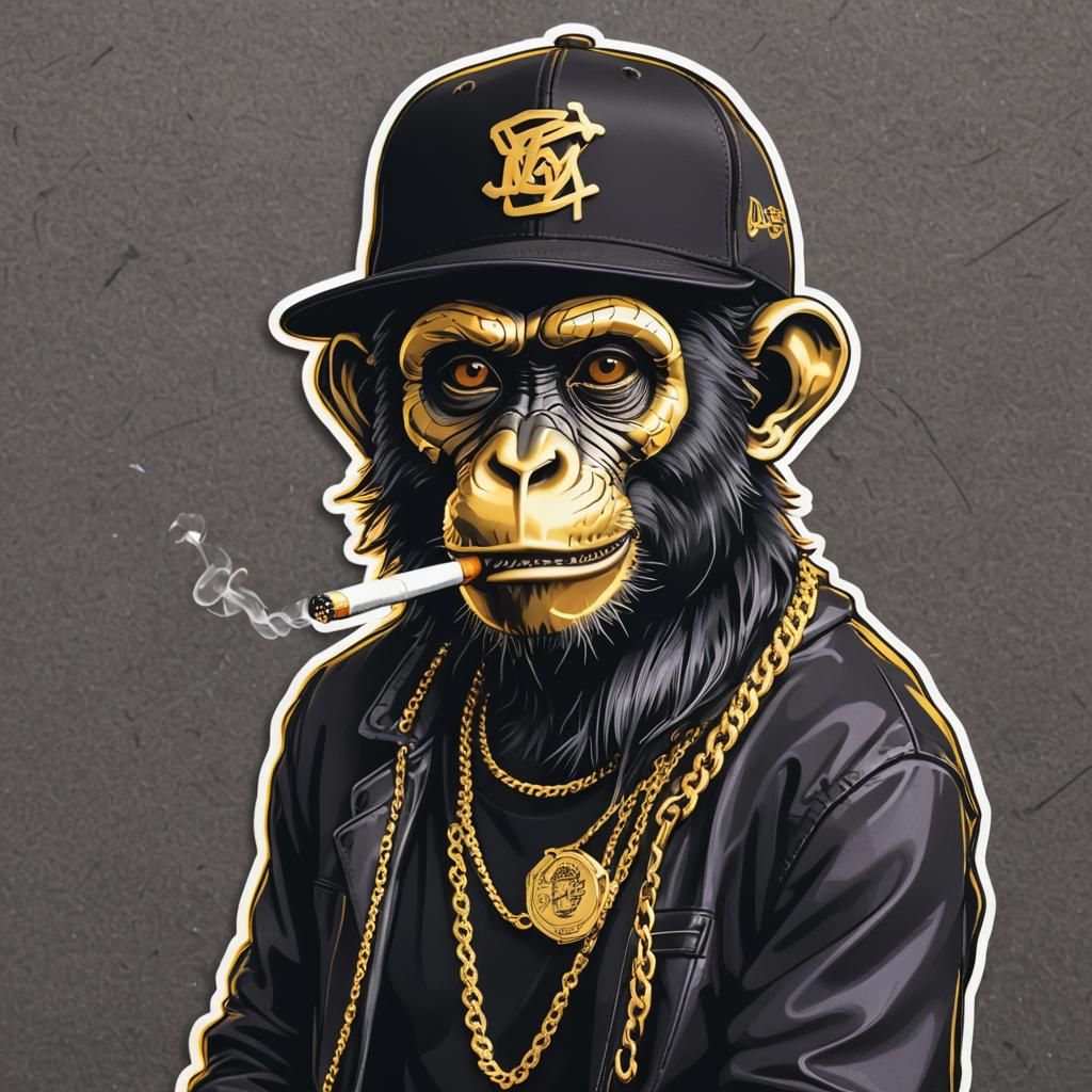 Gangsta Monkey Sticker in Synthwave Neon Style