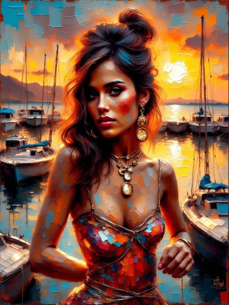 Grunge Impressionist Marina Sunset with Raquel Welch