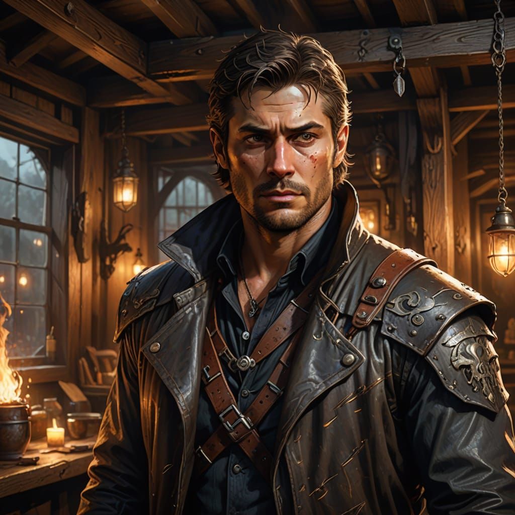 Fantasy Ranger in Tavern, Cinematic Lighting