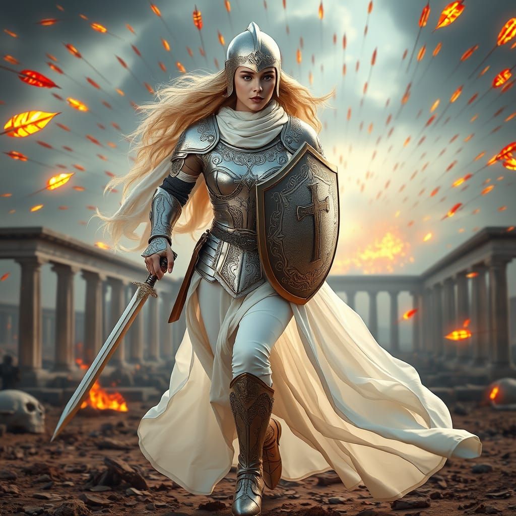 Dynamic Princess Running with Sword and Shield