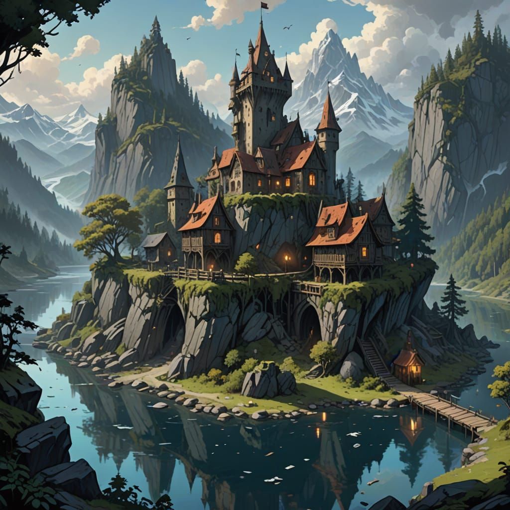 Ethereal Village in a Haunted Forest