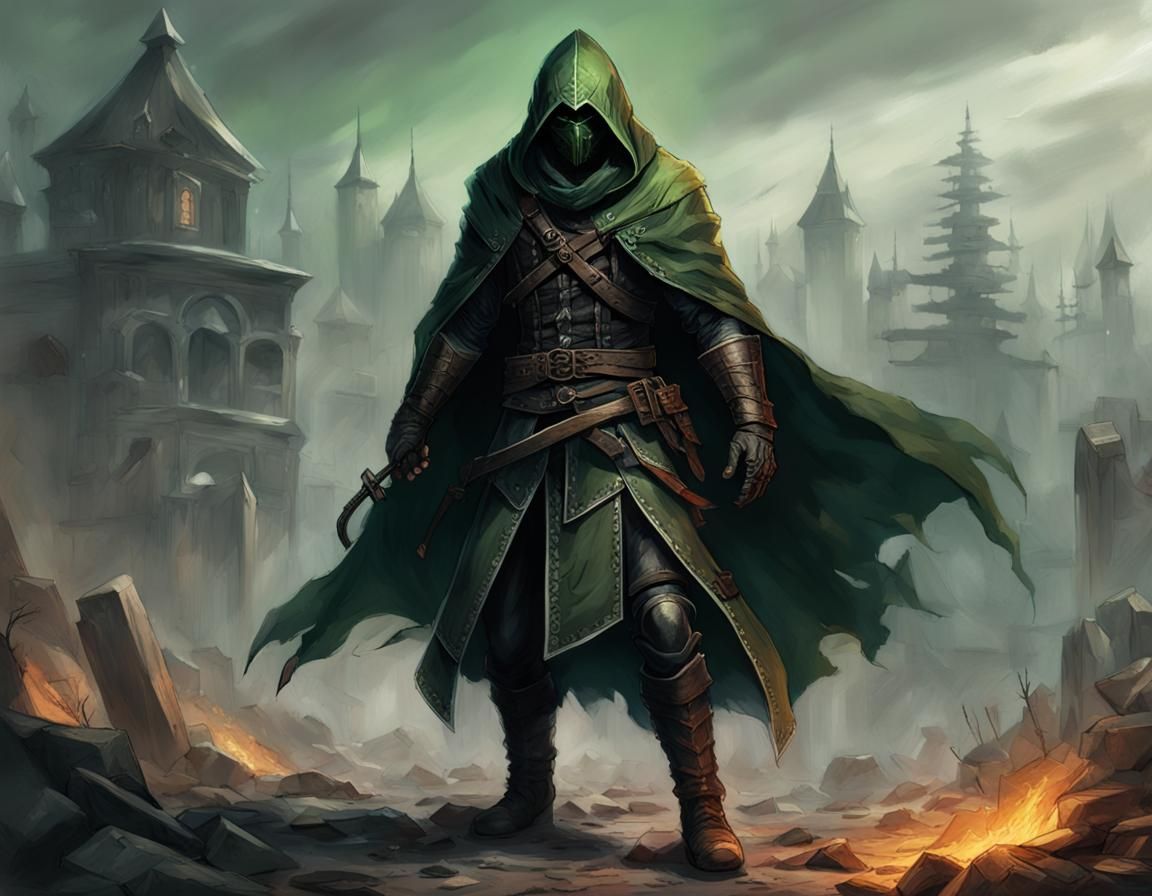 Green Assassin in Dark Gothic Horror Style