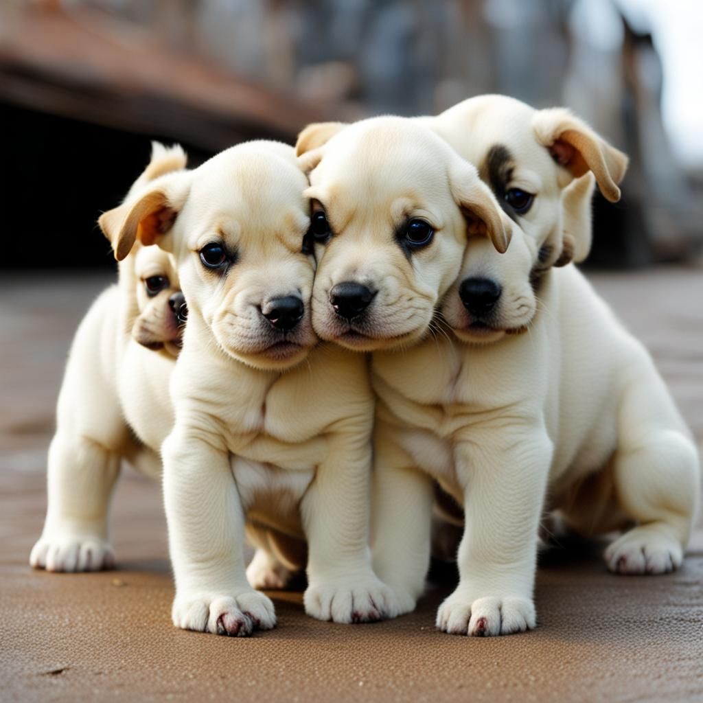 Adorable Three-Headed Puppy in Cartoon Style