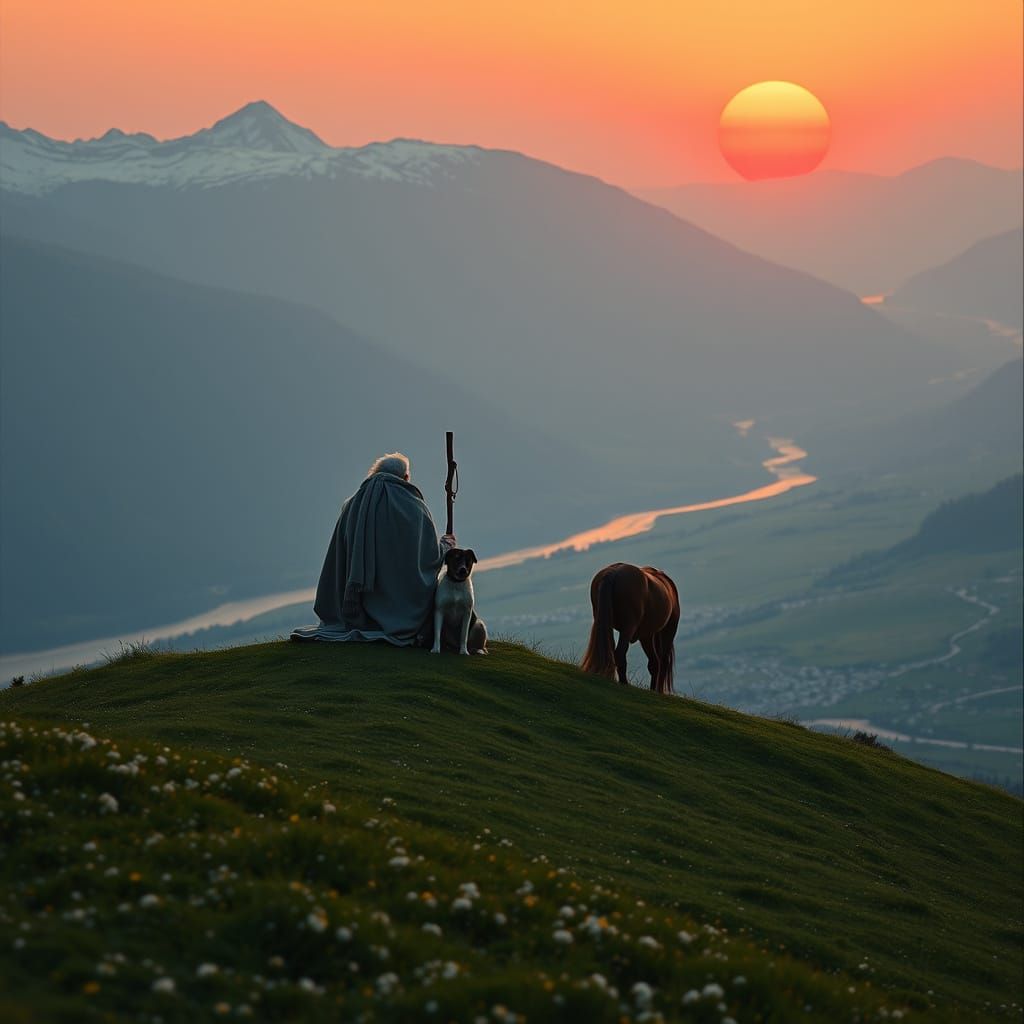 Shepherd's Serene Sunset Moment