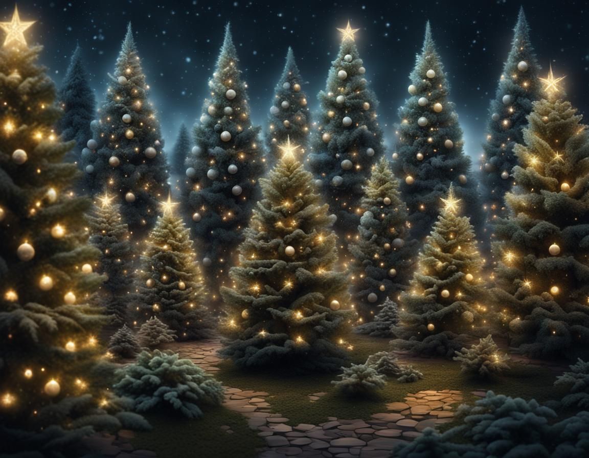 Christmas Trees in Garden: Digital Matte Painting