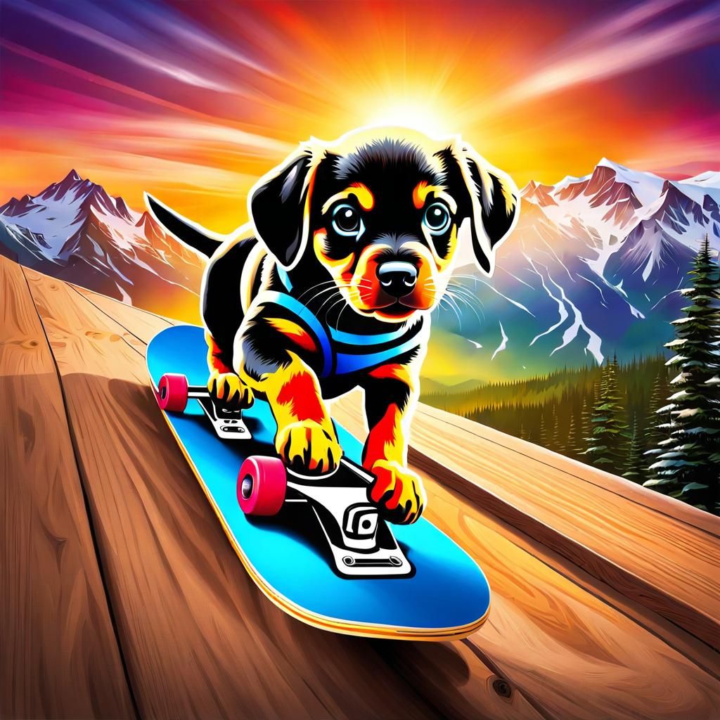 Skateboarding Puppy Airbrush Art in 32k Resolution
