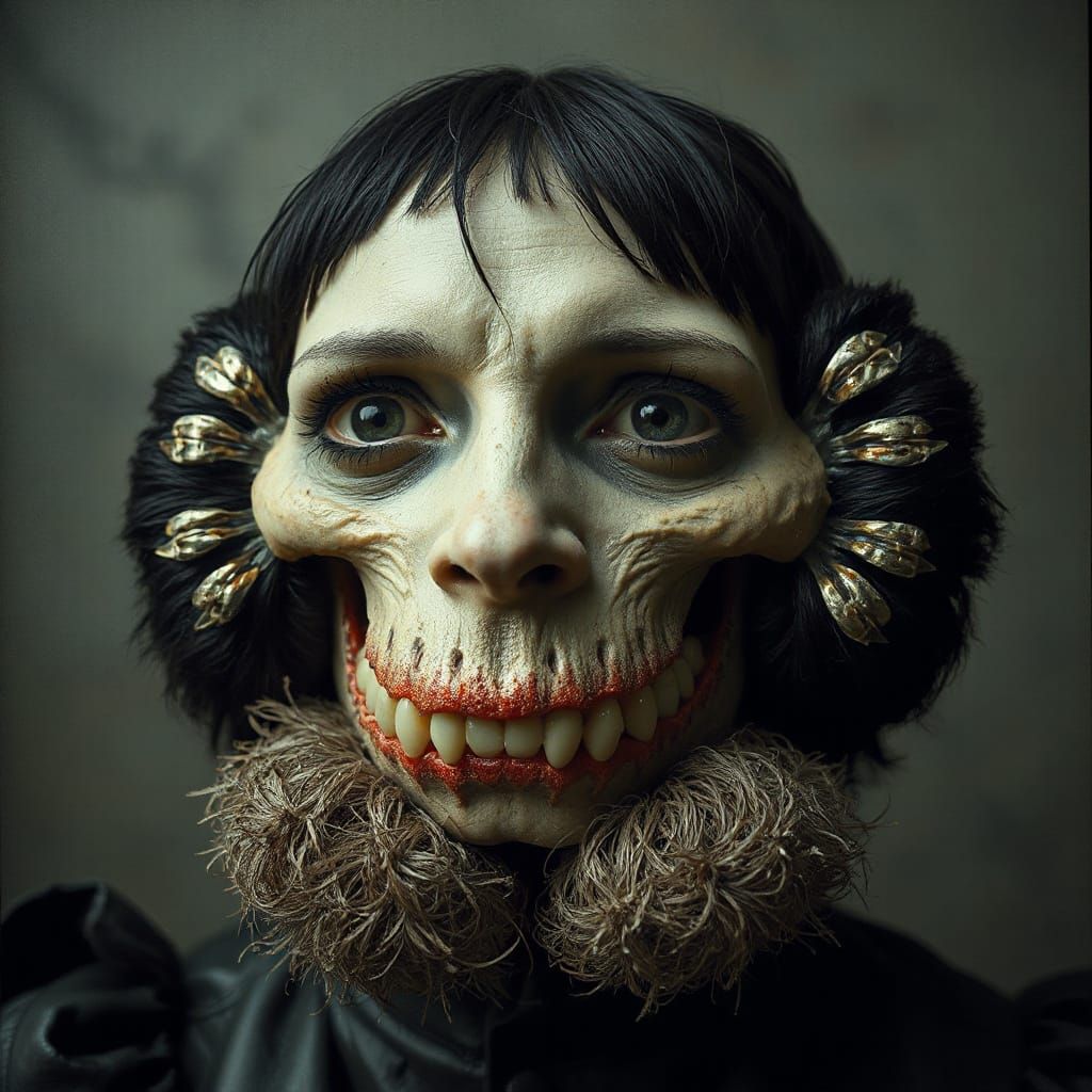 Surreal Portrait of a Melancholic Figure with Gigantic Teeth