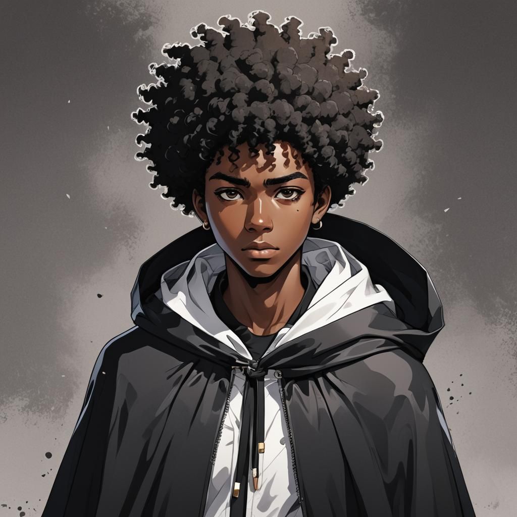 Anime Portrait of Black Teen in Cloak