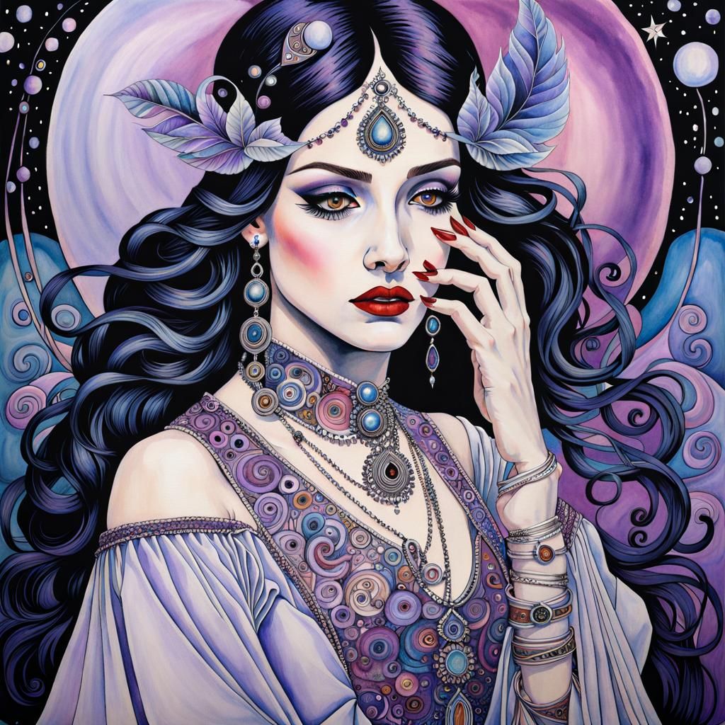 Surreal Orcvampire Witch in Watercolor Style