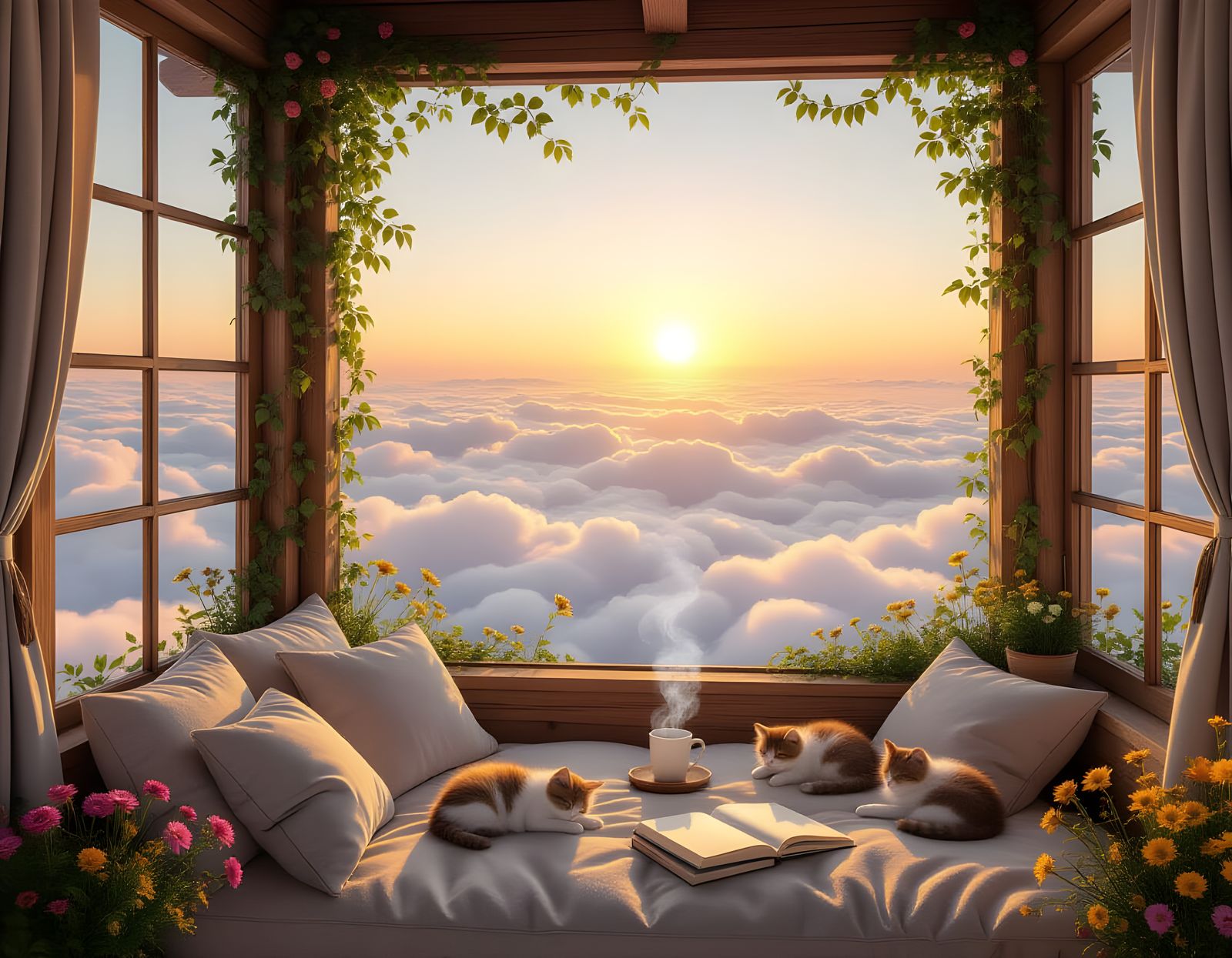 Cozy Minimalist Cabin on Clouds at Sunset