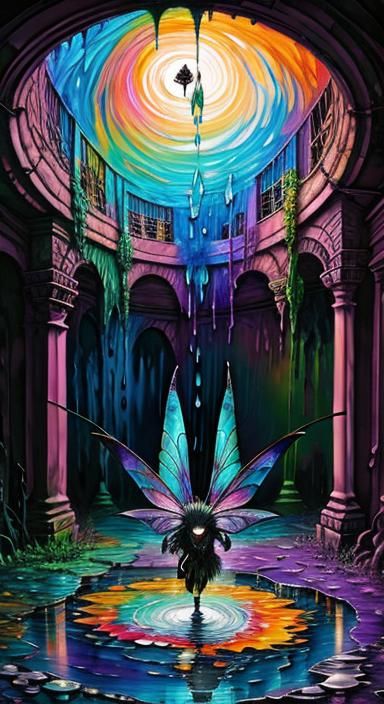 Psychedelic Bat Fairy in Acrylic Pour Style