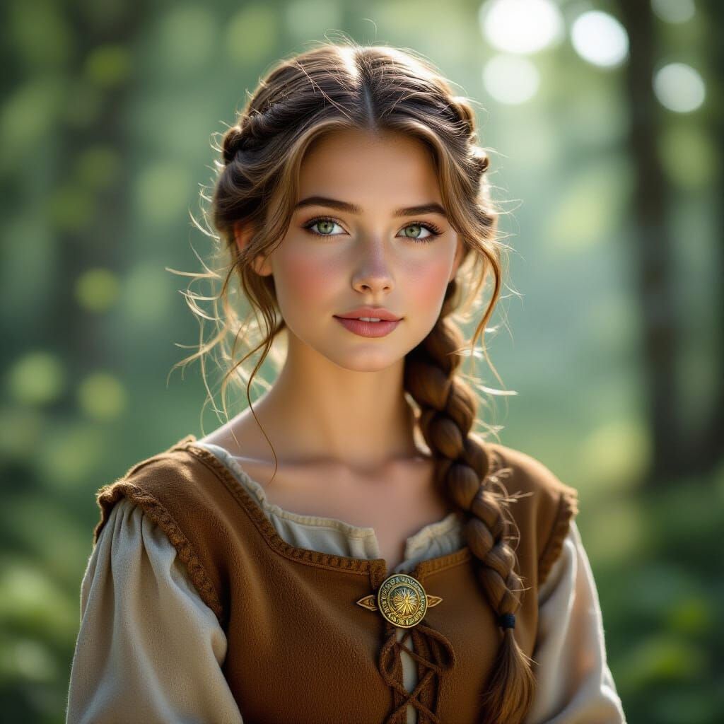 Celtic Maiden Portrait in Misty Forest