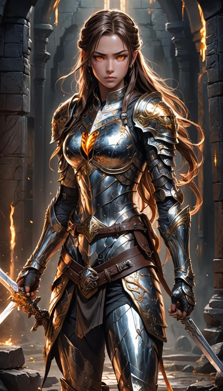 Fierce Anime Warrior with Silver Armor and Sword