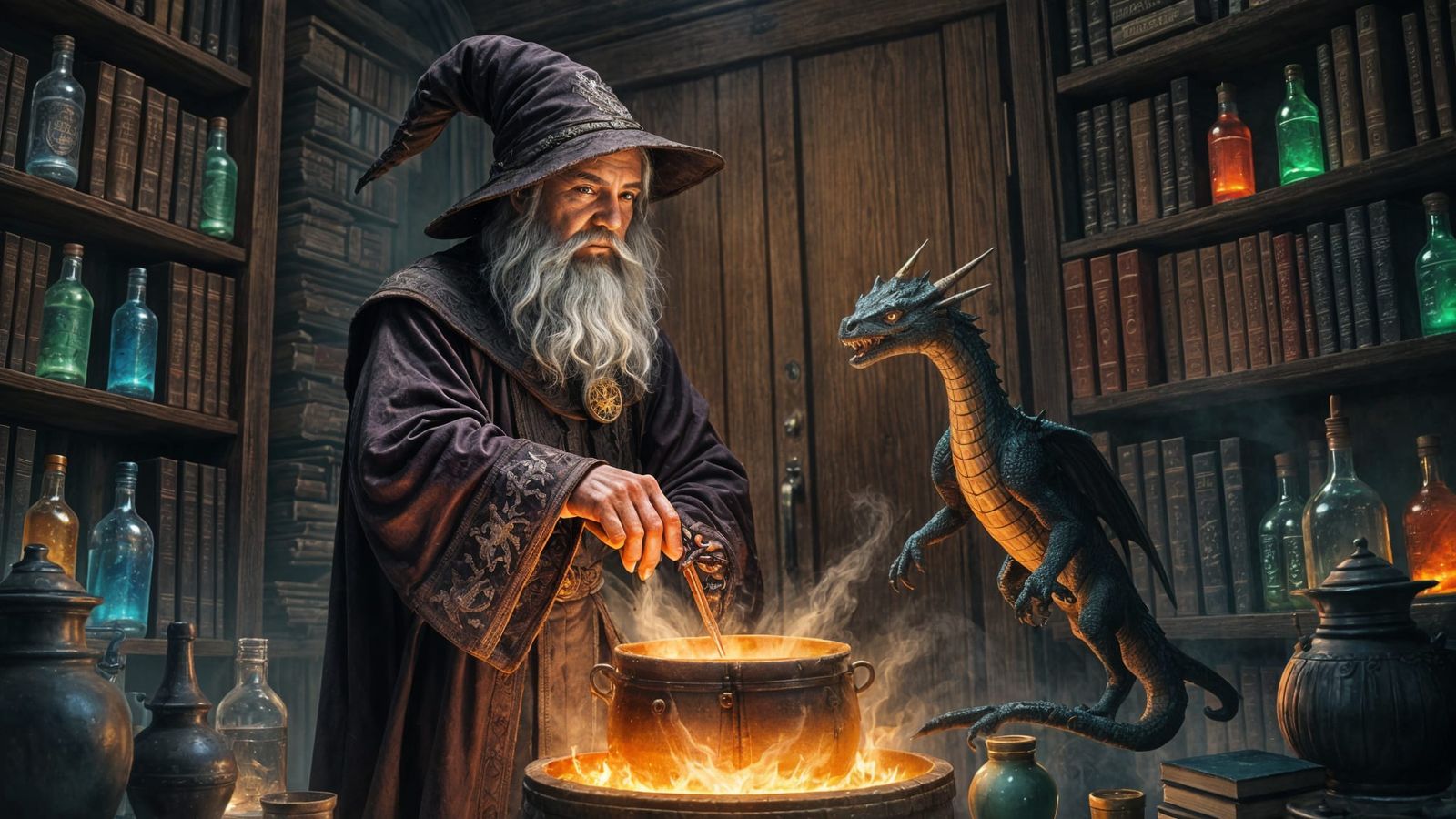 A Wizard's Quest for Ancient Knowledge in a Dark Study