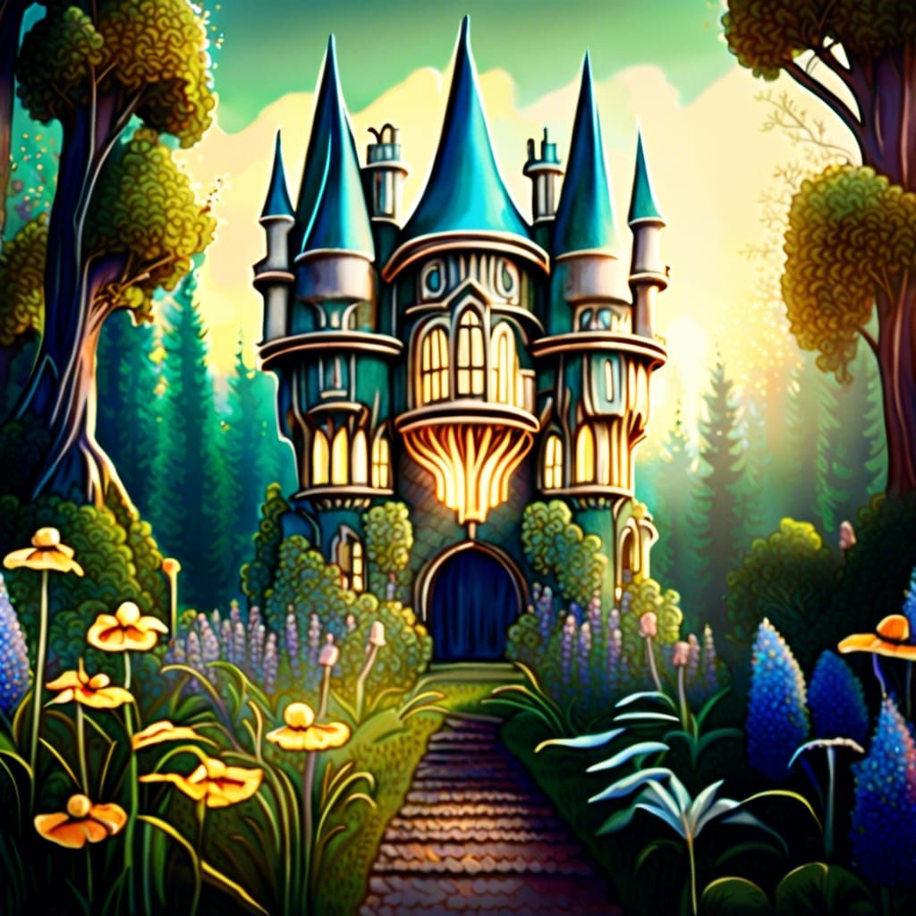 Whimsical Vintage Castle in Mystical Forest Garden