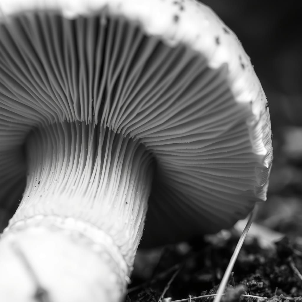 Detailed Macro Photograph of Mushroom Underside