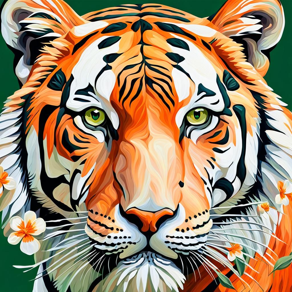 Floral Tiger: An Impressionist Oil Painting