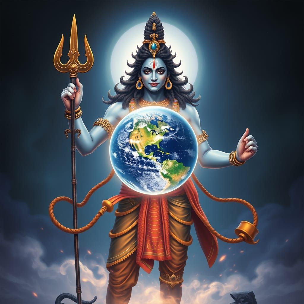 Lord Shiva Protects the Earth in a Vibrant, Mystical Scene