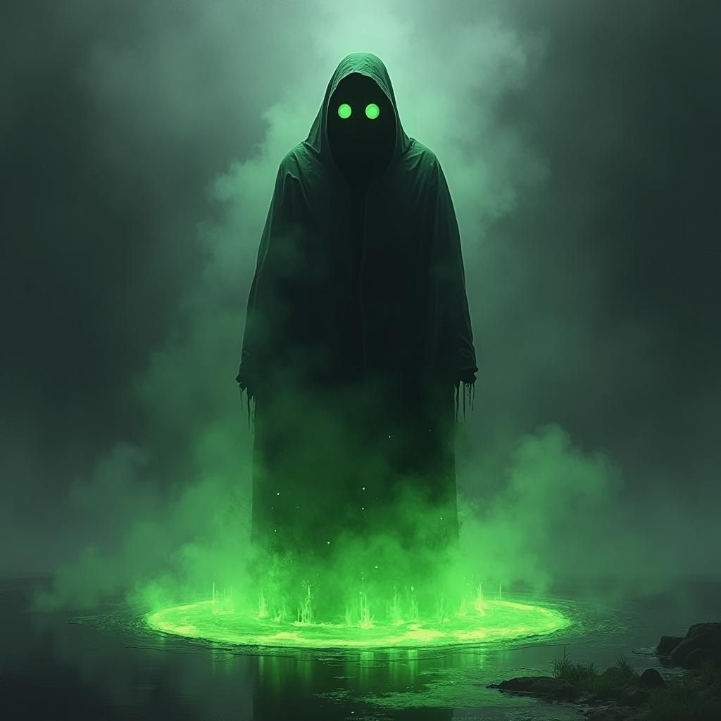 Sinister Figure Emerges from Fluorescent Liquid