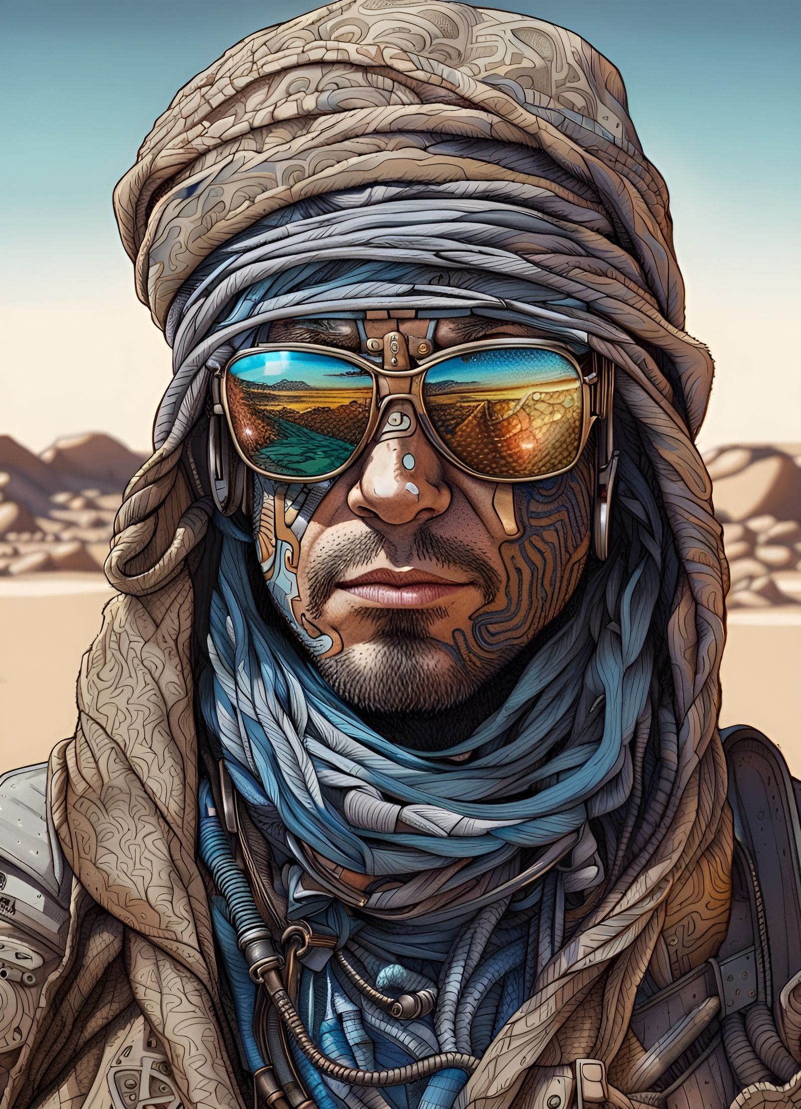 Cyberpunk Nomad Portrait in Pop Art Style