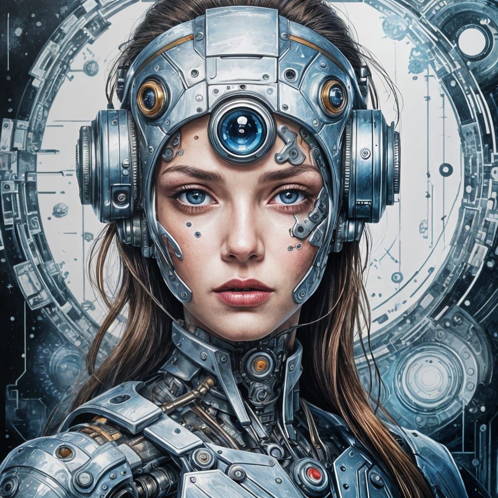 Cyborg Woman with Camera Eye as Digital Painting