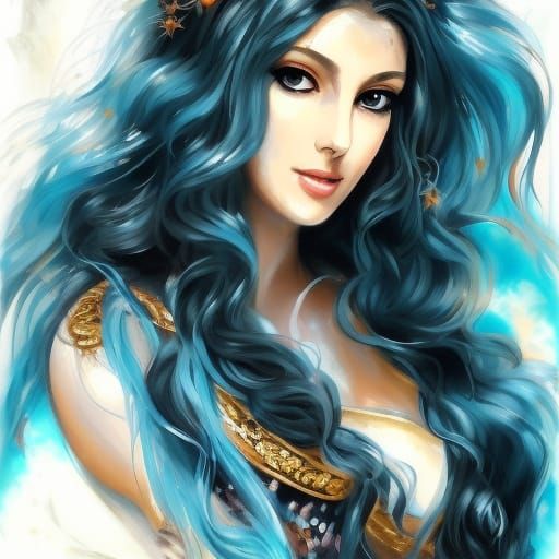 Beautiful Greek Goddess in Steampunk Cosmiccore Style