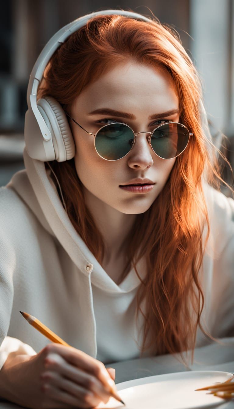 Redhead Teen Drumming, Carne Griffiths Style