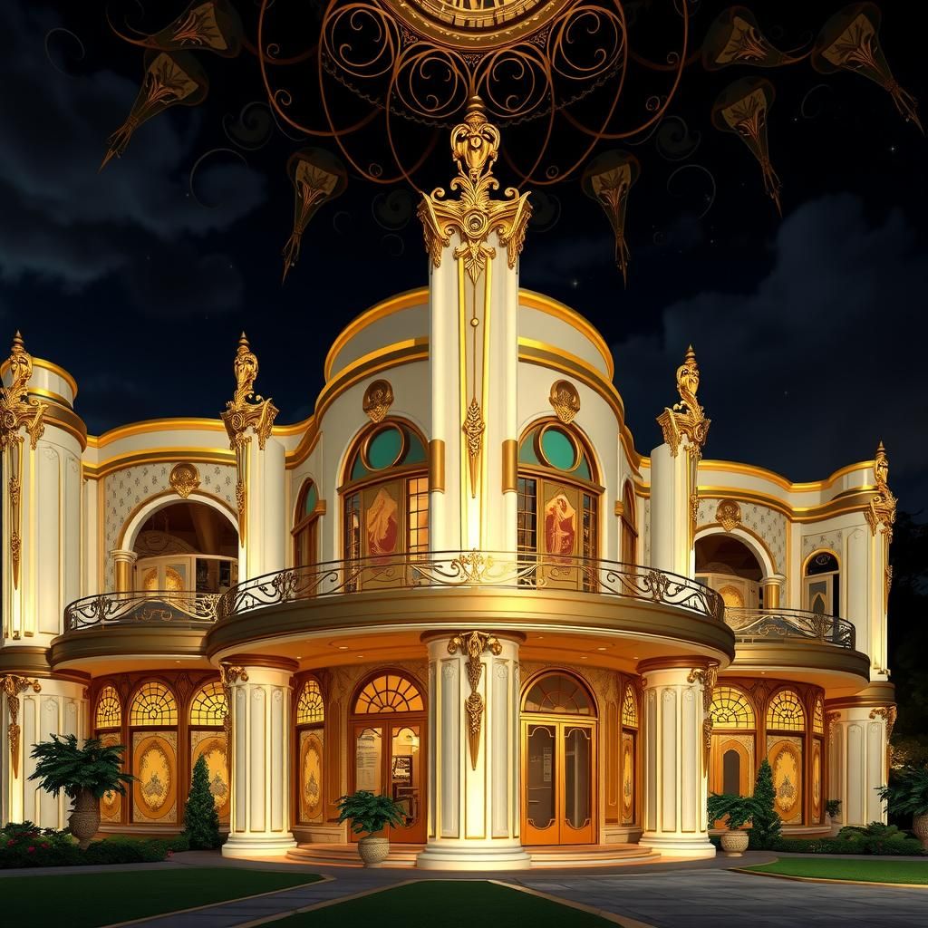 Opulent Art Deco Mansion at Night