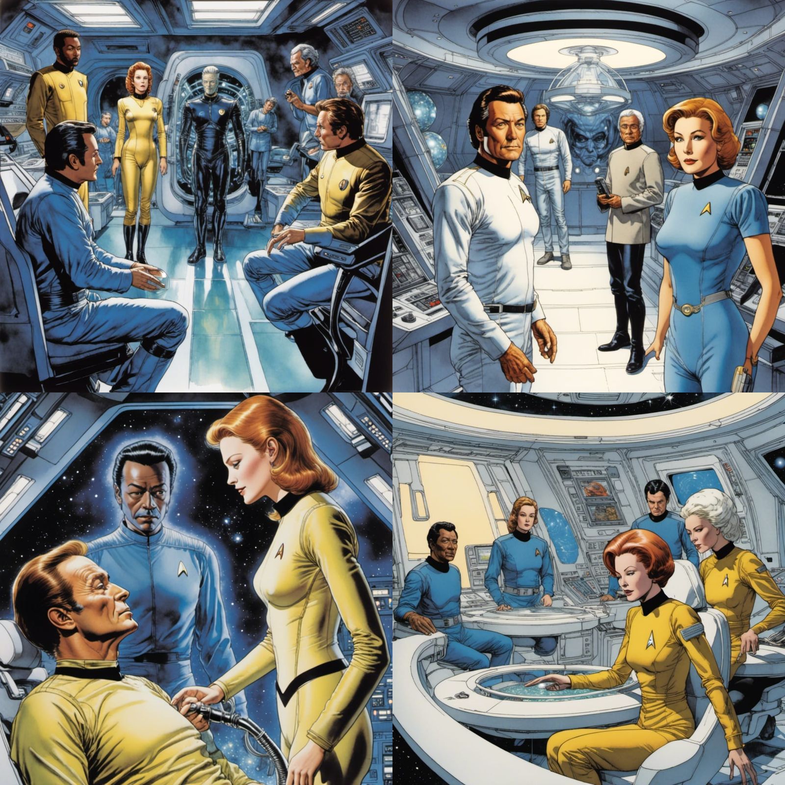 Star Trek EMH Examines Alien, Watercolor Comic Style