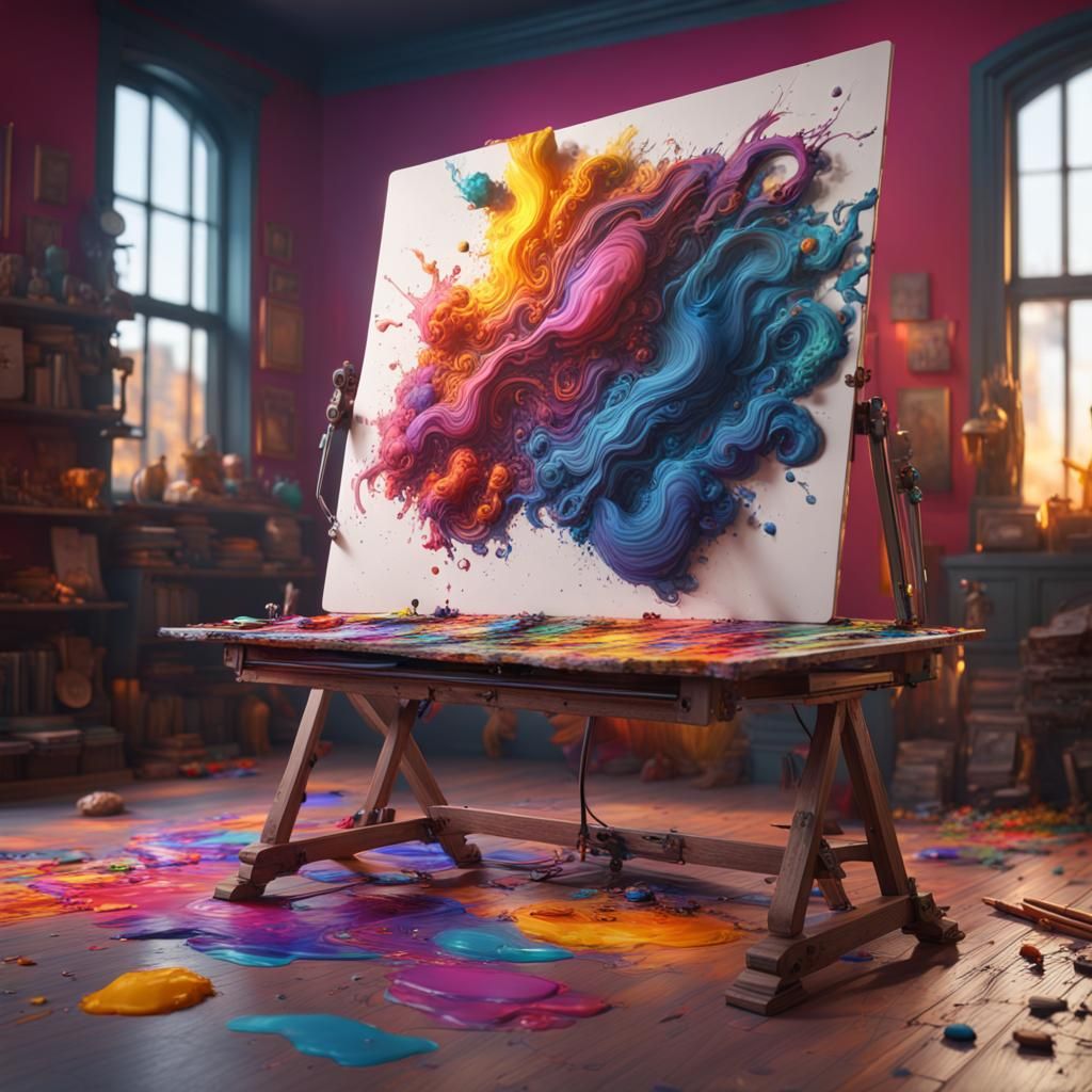 Colorful Art Studio with Spilled Paint