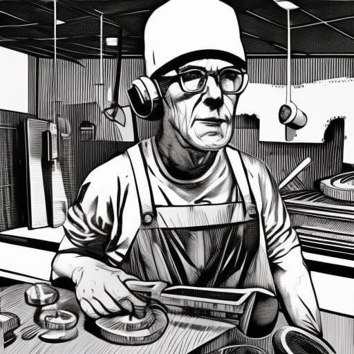 Fuller and Le Corbusier Forging Skateboards as Linocut