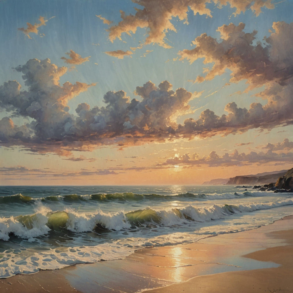 Softly Colored Waves in Impressionistic Style