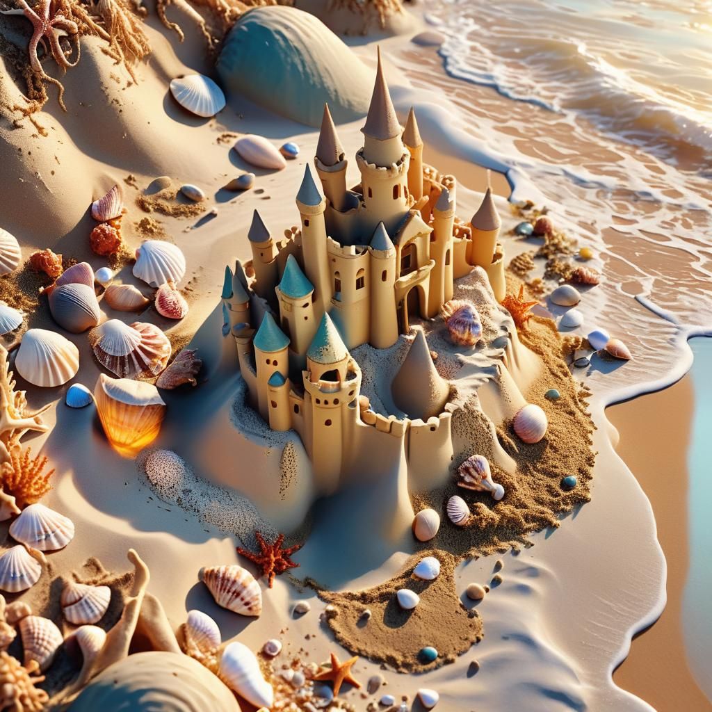 Towering Sandcastle Sculpted in Matte Painting Style