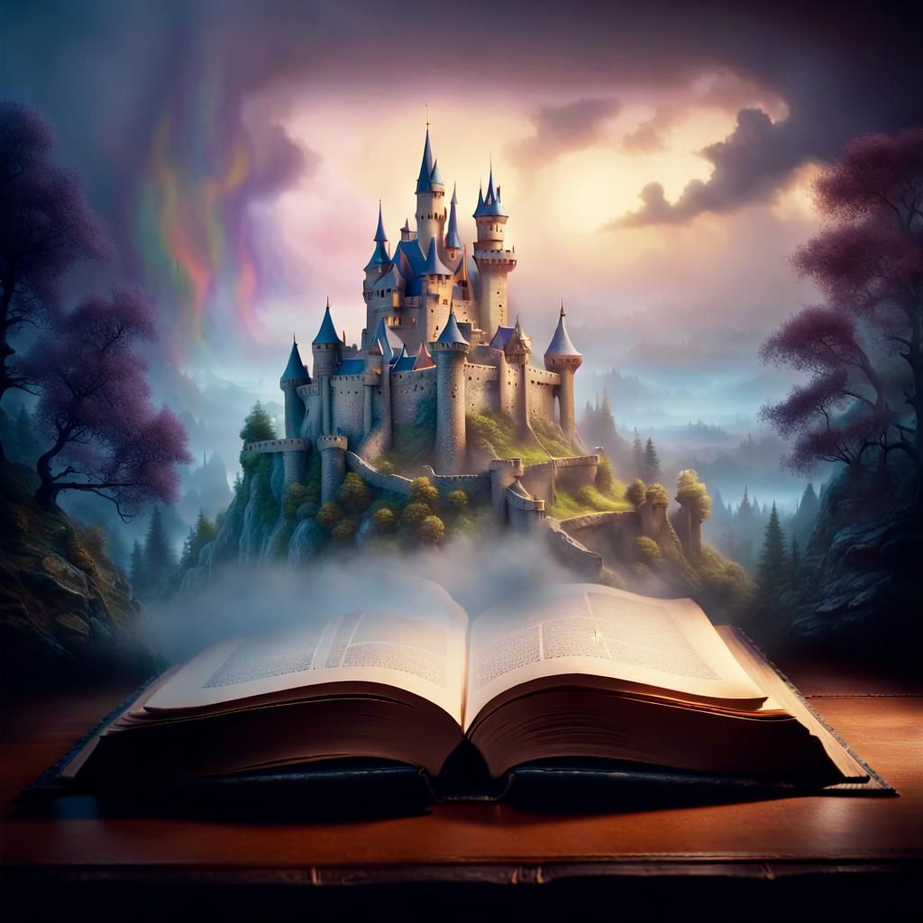 Amazing open book with a fairytale castle on the pages