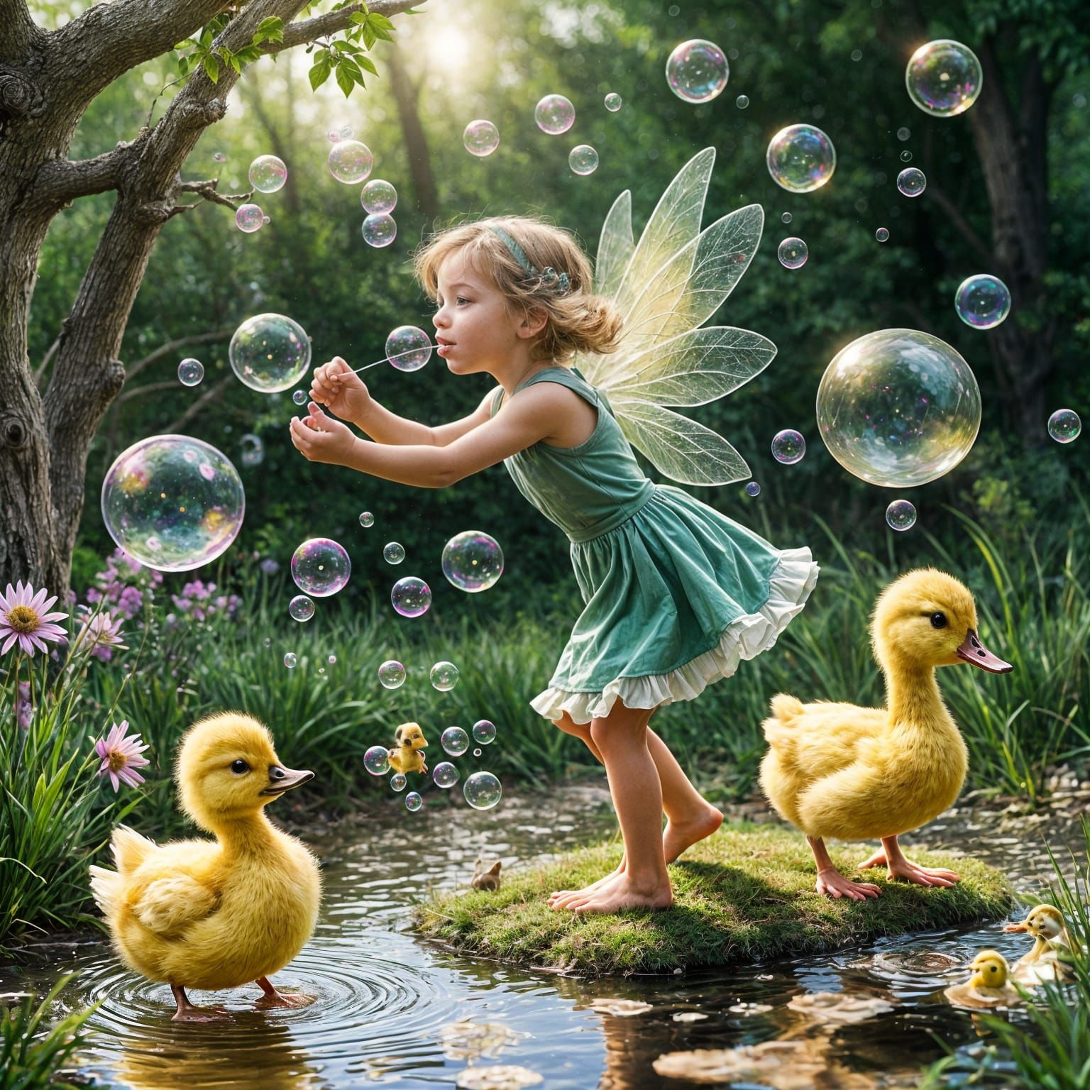 Whimsical Fairy Creates Joy for Chasing Ducklings in Delicat...