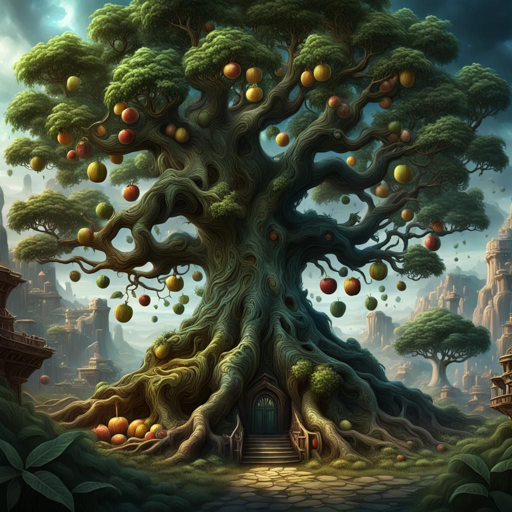 Fantastical Tree with Human-Shaped Fruit
