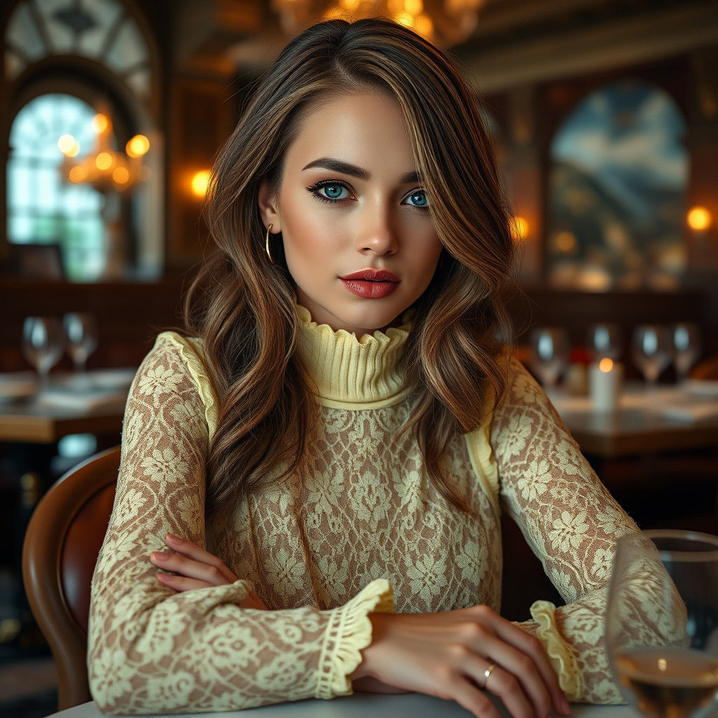 Elegant Woman in Lace Dress, Fantasy Matte Painting