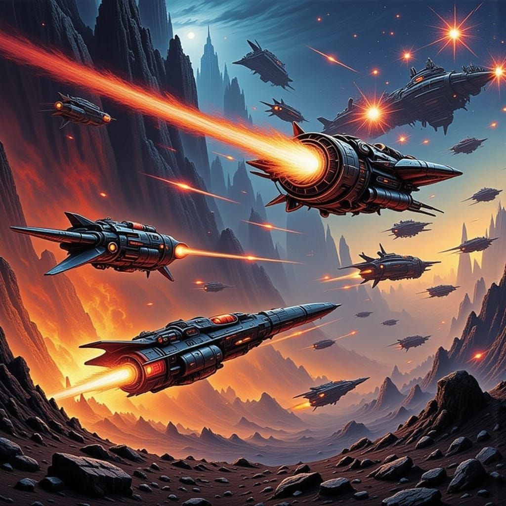 Futuristic Spaceships Engage in Intense Laser Battle Amidst ...