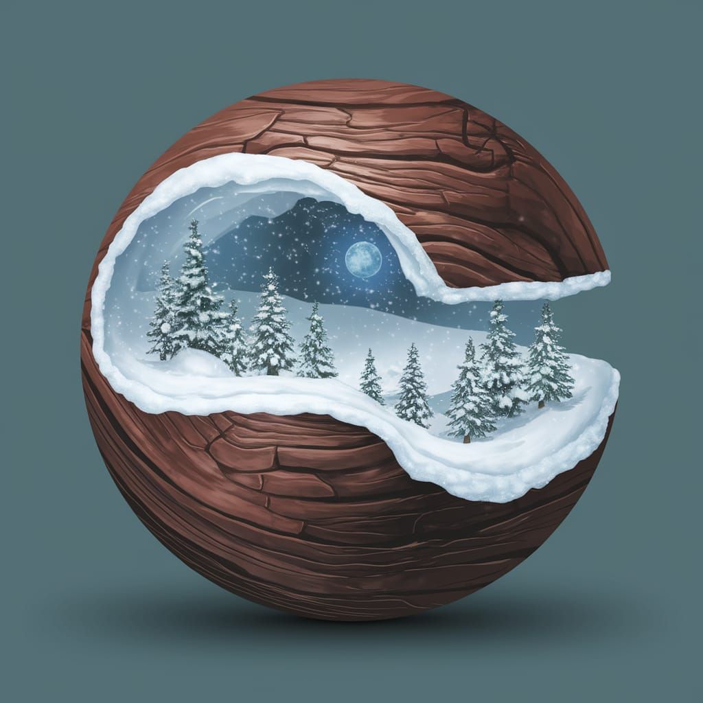 Winter World Inside Fractured Wooden Ball