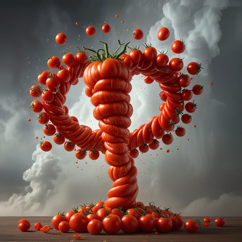 Tornado of Tomatoes in a Swirling Vortex