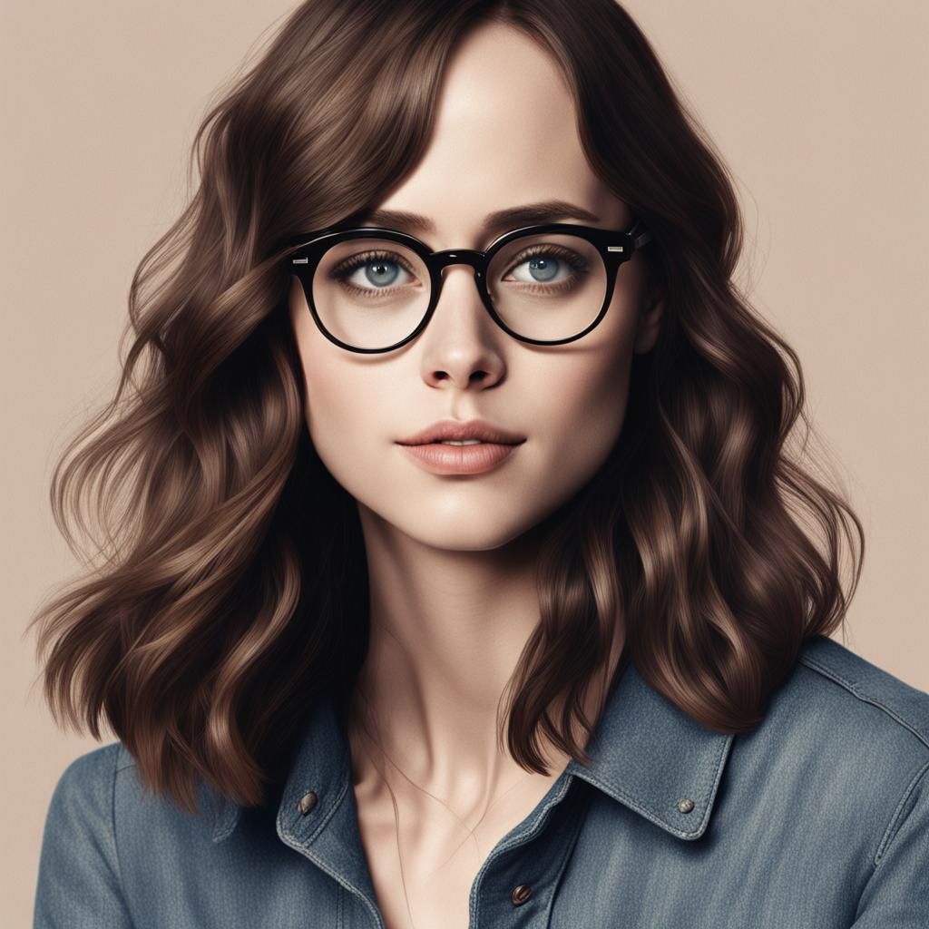 Portrait of a Pretty Woman with Dark Hair and Glasses